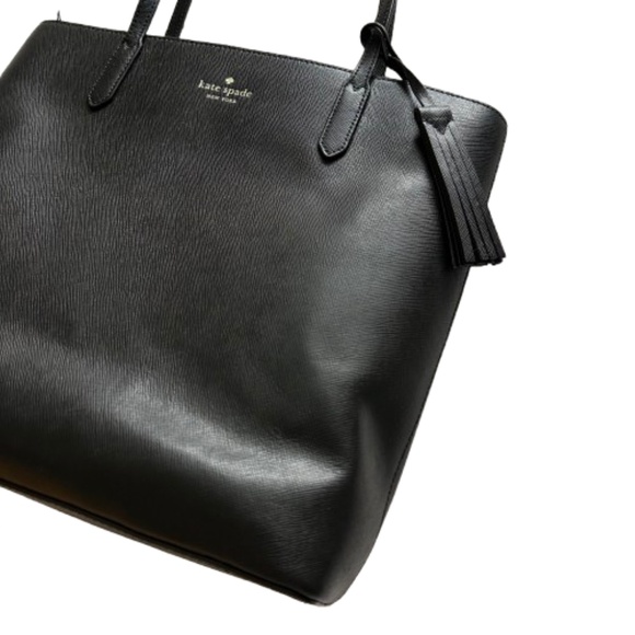 $298 Kate Spade Women's Medium Black & Gold Logo Leather Tote Bag & Bow Key Fob - Picture 10 of 16